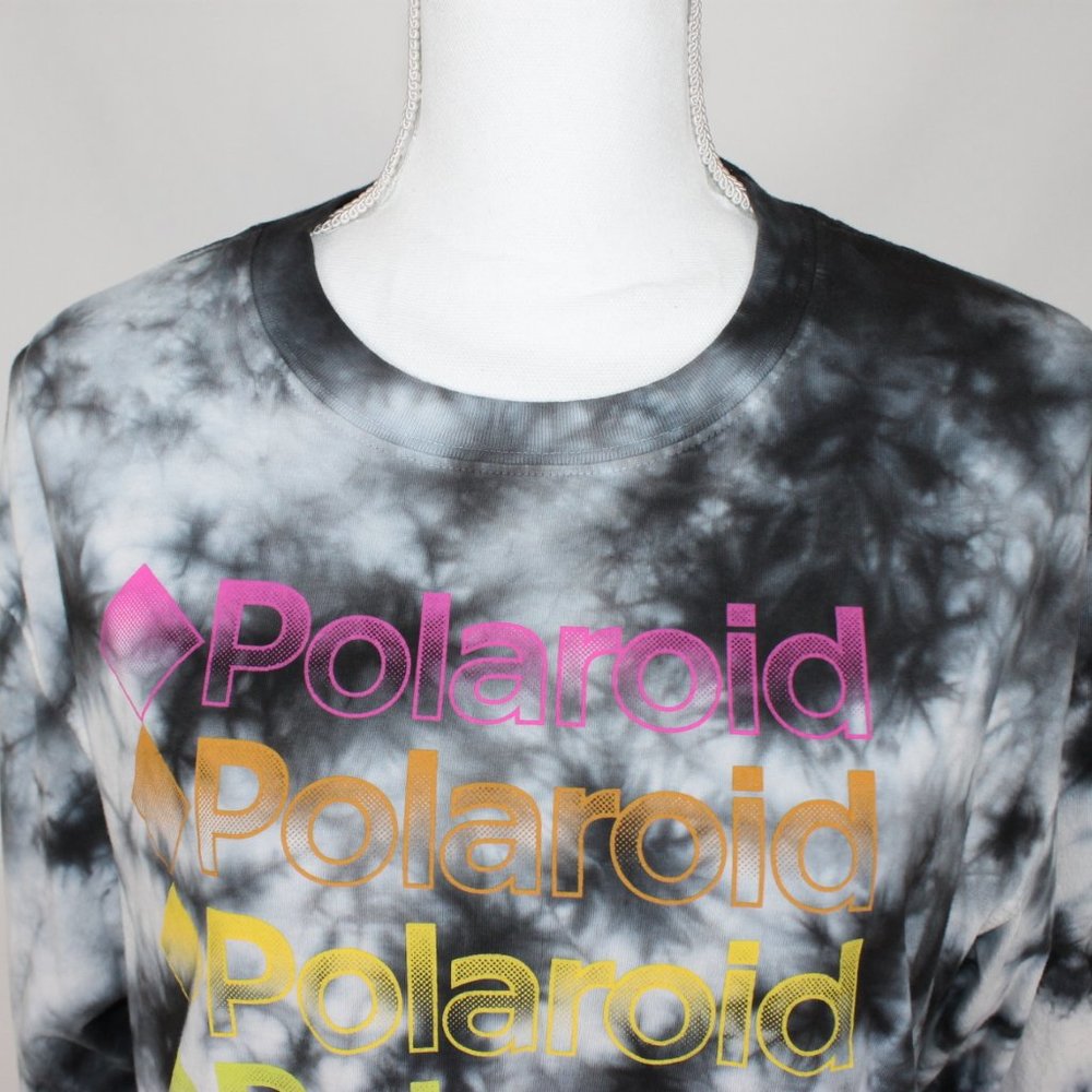 POLAROID T-Shirt Woman Size XXL Black Tie Dye Cropped Long Sleeve Rainbow Logo - Picture 4 of 11